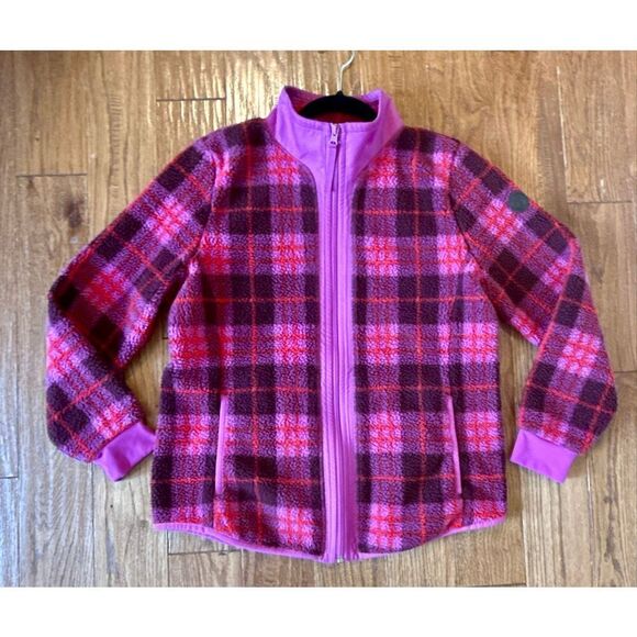 Talbots pink cozy plaid Sherpa zip front fleece size MP - Picture 11 of 12